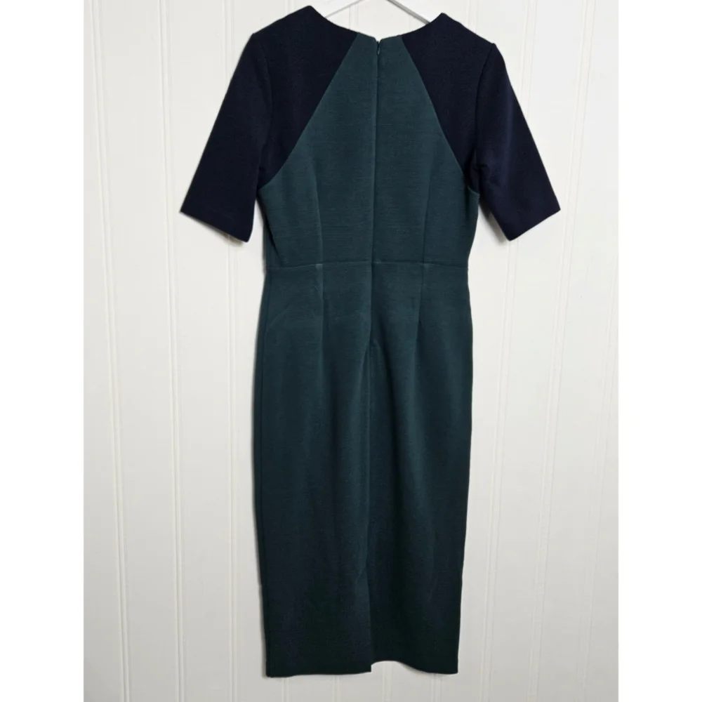 Boden Poppy Ponte Colorblock Dress 6L Green Navy Sheath Work Career Midi